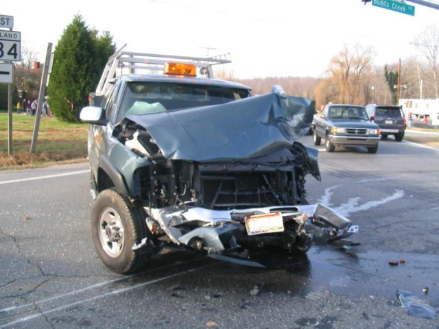 Significant front end damage sustained to this pick-up truck